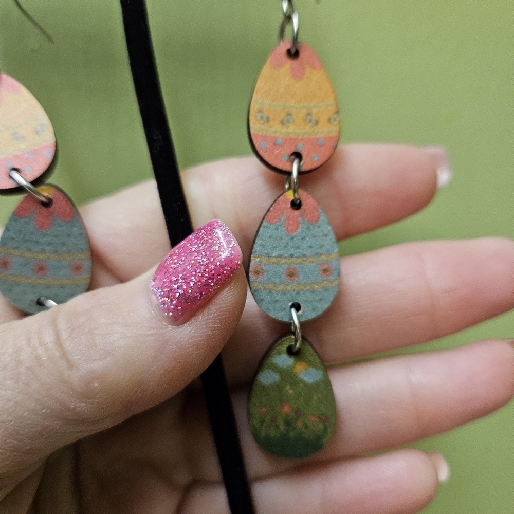 Easter Eggs Drop Earrings Wood - Picture 5 of 14